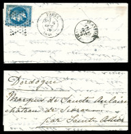 O LE NON DENOMME N°2' (probable), 20c Lauré (pd), Càd De Paris Le 6 Oct 1870 Pour St Astier, Arrivée Le 18 Oct 1870. B   - Guerra Del 1870