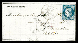 O LE DAGUERRE', Gazette Des Absents N°6 Affranchie Avec 20c Siège, Cad Du 9 Nov 70 (R.Taittbout) Pour ST ROMAIN, Arrivée - War 1870