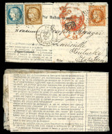 O LE BALLON POSTE N°10' Affranchi Avec 40c Lauré Et Siège 10c +20c Oblitérés étoile '15' + Càd 'Paris R.Bonaparte' Du 5  - Guerre De 1870