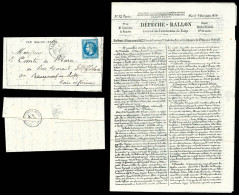 O LE DENIS PAPIN', Lettre Avec Mention Imprimé: 20c Lauré, Obl Càd Du 6 Dec 1870 Sur Lettre Journal 'DEPECHE BALLON' N°1 - Guerre De 1870