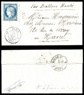 O LE LAVOISIER', 20c Siège Obl étoile Muette Et Cachet à Date Bureau Central De Paris (60) Rayon 1 Du 21 Dec 1870 Pour L - Krieg 1870