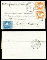 O Boule De Moulins 20c Bordeaux T II (def) Et 40c Lauré En Paire Obl GC 78 Càd AMBERIEUX Le 3 Janvier 1871 Sur Lettre Ma - Oorlog 1870