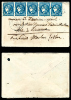 O Boule De Moulins Enveloppe + Correspondance Avec Mention Manuscrite 'PAR MOULINS (ALLIER)': Affranchie Avec Bande De 5 - Guerre De 1870