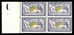 ** N°122, Merson, 2F Violet Et Jaune En Bloc De Quatre Bord De Feuille Latéral, Grande Fraîcheur, SUP (certificat)  Qual - 1900-27 Merson