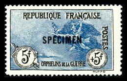 (*) N°155, Orphelins, 5F +5F Noir Et Bleu Surchargé 'SPECIMEN', R.R.R. (signé Calves/certificat)  Qualité: (*) - 1900-27 Merson