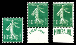 ** N°188/A/B, 10c Semeuse: Phéna, Minéraline Et Sans Bandelette, Les 3 Exemplaires TB (certificat)  Qualité: **  Cote: 8 - Unused Stamps