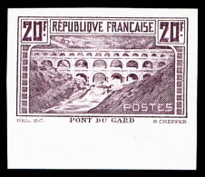 (*) N°262, Pont Du Gard, épreuve De Couleur: 20F Lilas Non Dentelé, Bord De Feuille Inférieur, SUPERBE Et RARE (certific - Unused Stamps