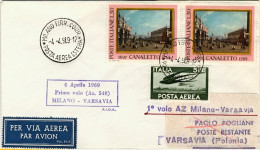 1969-con Bollo I^volo AZ 540 Milano-Varsavia Del 4 Aprile - Airmail