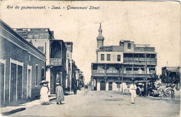 1930circa-Egitto Cartolina "rue De Gouvernement Suez Government Street" - Sonstige & Ohne Zuordnung