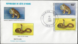 Côte D'Ivoire 1980 Y&T 549 Et 550 Sur FDC. Crapaud Commun Et Naja. Batracien Et Serpent - Frösche