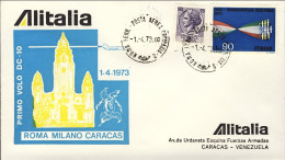 1973-I^volo DC 10 Alitalia Roma Milano Caracas-Venezuela Del 1 Aprile - Correo Aéreo