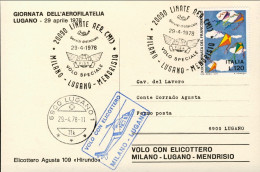1978-cartolina Elicottero Agusta 109 Diretta A Fermo In Posta Lugano Bollo Volo  - Airmail