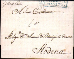 1830circa-bollo "Modena 25 Agosto"in Stampatello Diritto Azzurrastro Su Piego - 1. ...-1850 Prephilately