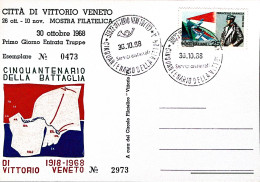 1968-VITTORIO VENETO 100 Anniv Vittoria Entrata Truppe Annullo Speciale (30.10)  - 1961-70: Marcophilie
