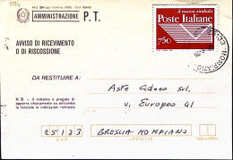 1995-POSTE ITALIANE 1 Serie Lire 750 Bruno Isolato Su Avviso Ricevimento - 1991-00: Marcophilia