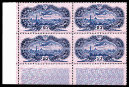 ** N°15b, Burelé, 50F Outremer BURELAGE RENVERSE En Bloc De Quatre Coin De Feuille, Très Jolie Pièce (signé/certificat)  - 1927-1959 Postfris