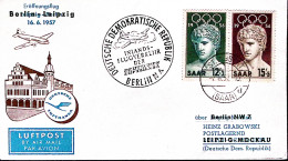 1957-I^volo BERLINO-LIPSIA (16.6) Dispaccio Dalla Saar - Posta Aerea