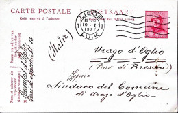1921-Belgio Cartolina Postale C.10 Liegi (19.1) Per L'Italia Fori Spillo - Other & Unclassified