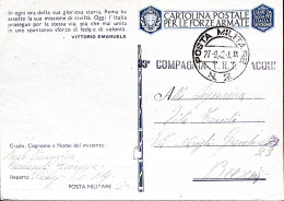 1942-Posta Militare/N 2 C.2 (27.9) Su Cartolina Franchigia - Marcophilia