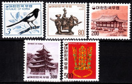 KOREA SOUTH 1977 Definitive: Bird Architecture Art. Complete Set Of 5v, MNH - Arqueología