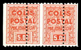 ** N°186R, Non émis, Majoration 5F Rouge: Piquage à Cheval Vertical En Paire. SUP (certificat)  Qualité: **  Cote: 1300  - Mint/Hinged