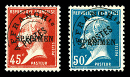 ** N°67/68 CI 1, Pasteur, 45c Rouge Et 50c Bleu Surchargés SPECIMEN. TTB (certificat)  Qualité: **  Cote: 800 Euros - Cours D'Instruction