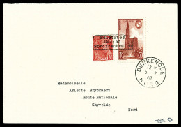 O N°412 + 443 (30c +70c=1f) Surchargé Dunkerque Sur Devant De Lettre Obl Càd Dunkerque Nord Le 5 Juil 1940. TTB (signé/c - Guerre (timbres De)