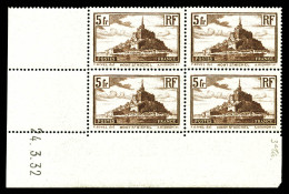 ** N°260, Mont St Michel, 5F Brun Type II En Bloc De Quatre Coin De Feuille Daté Du 24-3-32, TB  Qualité: ** - 1930-1939