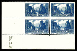 ** N°261, Port De La Rochelle, 10F Bleu En Bloc De Quatre Coin De Feuille Daté Du 25/2/38, TB (certificat)  Qualité: **  - 1930-1939