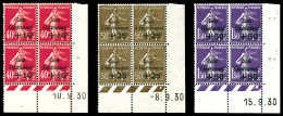 ** N°266/268, Série Caisse D'amortissement De 1930, Les 3 Valeurs En Bloc De Quatre Coins De Feuilles Datés, TB (certifi - 1930-1939