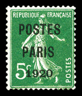 ** N°24, 5c Vert Surchargé 'POSTES PARIS 1920', Bord De Feuille, SUP (signé Calves/certificat)  Qualité: **  Cote: 850 E - 1893-1947