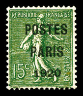 ** N°25, 15c Vert-olive Surchargé 'POSTES PARIS 1920', Fraîcheur Postale, Très Bon Centrage. SUP (certificats)  Qualité: - 1893-1947