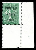 ** N°28, 15c Vert-olive Surchargé 'POSTES PARIS 1921' Coin De Feuille, Frais, SUP. R.R. (certificat)  Qualité: **  Cote: - 1893-1947