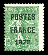 (*) N°37, 15c Olive Surchargé 'POSTE FRANCE 1922', TB (signé Scheller/certificat)  Qualité: (*)  Cote: 700 Euros - 1893-1947