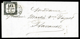 O N°1, 10c Noir Lithographié Sur Lettre Oblitération CàD Bar Sur Aube Du 1/2/1859, SUP (certificat)  Qualité: Oblitéré   - 1859-1959 Mint/hinged