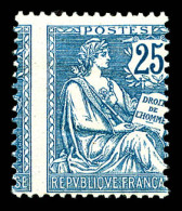 * N°127, 25c Bleu PIQUAGE A CHEVAL, SUP (certificat)  Qualité: * - Nuevos