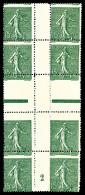 ** N°130, 15c Semeuse, Superbe Piquage à Cheval Sur Bloc De 8 Avec Interpanneau Millésime '2'. B/TB (certificat)  Qualit - Unused Stamps