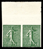 ** N°130, 15c Semeuse Type IV: Paire Non Dentelée Sur Trois Côtés, Papier GC. TTB (signé/certificat)  Qualité: **  Cote: - Unused Stamps