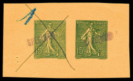 (*) N°130, 15c Semeuse: 2 Essais De Couleurs Différentes Sur Feuillet Rose (dont 1 Barré) Surchargés SPECIMEN. TTB (cert - Nuevos