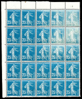 ** N°140, 25c Bleu, Impression Defectueuse En Bloc De 25, Quasi Effacée Sur 6 Exemplaires. SUP (certificat)  Qualité: ** - Unused Stamps