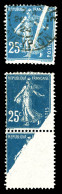 N&O N°140, 25c Semeuse: Pli Accordéon Obl + Impression Partielle Sur Paire (1ex**). TTB  Qualité: N&O - Unused Stamps