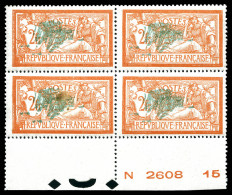 ** N°145a, 2f Merson, Double Teinte De Fond En Bloc De Quatre Bdf (2ex * Et Ex Paille Dans Papier). TTB (certificat)  Qu - Unused Stamps