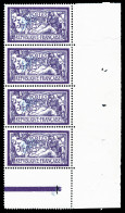 ** N°206c, 3F Violet Et Bleu, CENTRE DEPLACE En Bande De Quatre Coin De Feuille, Très Bon Centrage, SUP (certificat)  Qu - Nuevos