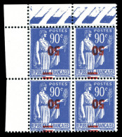 ** N°482a, 50c Sur 90c Outremer: Surcharge Renversée En Bloc De Quatre Cdf, Très Bon Centrage, TTB (signé Brun/certifica - Unused Stamps