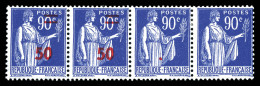 * N°482b, 50 Sur 90c Paix: 2 Exemplaires Sans Surcharge Tenant à 2 Normaux En Bande De 4. SUP. R. (signé/certificat)  Qu - Unused Stamps