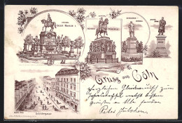 Lithographie Cöln, Denkmal Kaiser Wilhelm I., Schildergasse  - Koeln