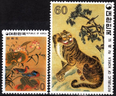 KOREA SOUTH 1980 ART: Traditional (Folk) Paintings. 1st Issue. Ducks Tiger, MNH - Engravings