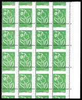 ** N°3733, Lamouche TVP Vert: Piquage à Cheval Sur Panneau De 20 Exemplaires Bord De Feuille. SUP (certificat)  Qualité: - Unused Stamps