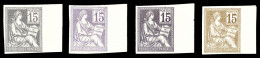 (*) N°117, 15c Mouchon, 4 Essais De Couleurs Non Dentelés, Bdf. TTB (certificat)  Qualité: (*)  Cote: 540 Euros - Color Proofs 1900-1944