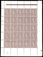 ** N°131, Semeuse, 20c Brun-lilas En Panneau Complet De 25 Exemplaires Avec Millésime '3', Fraîcheur Postale. SUP (certi - Full Sheets